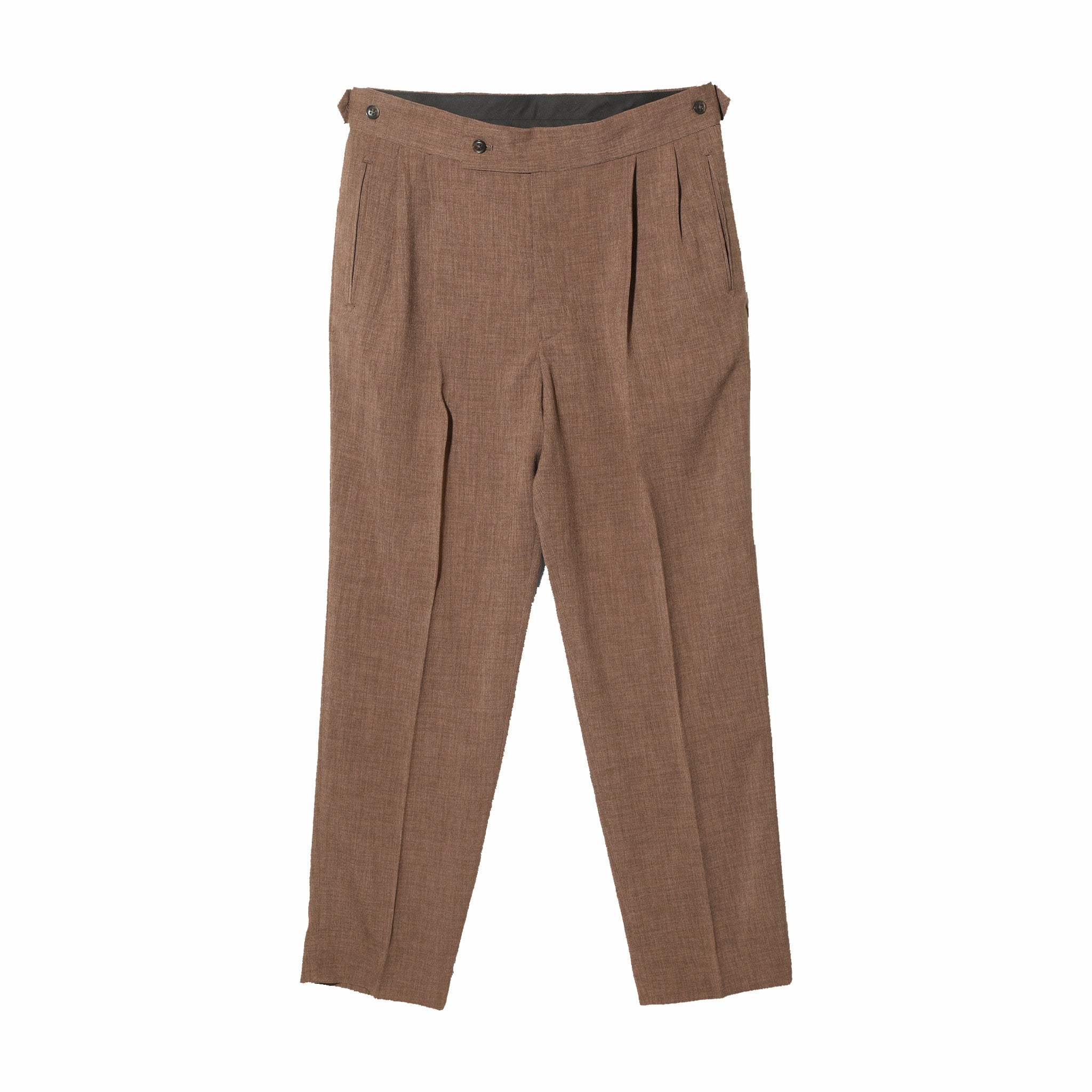 Needles Tucked Side Tab Trouser (Poly Chambray/Brown) - August Shop