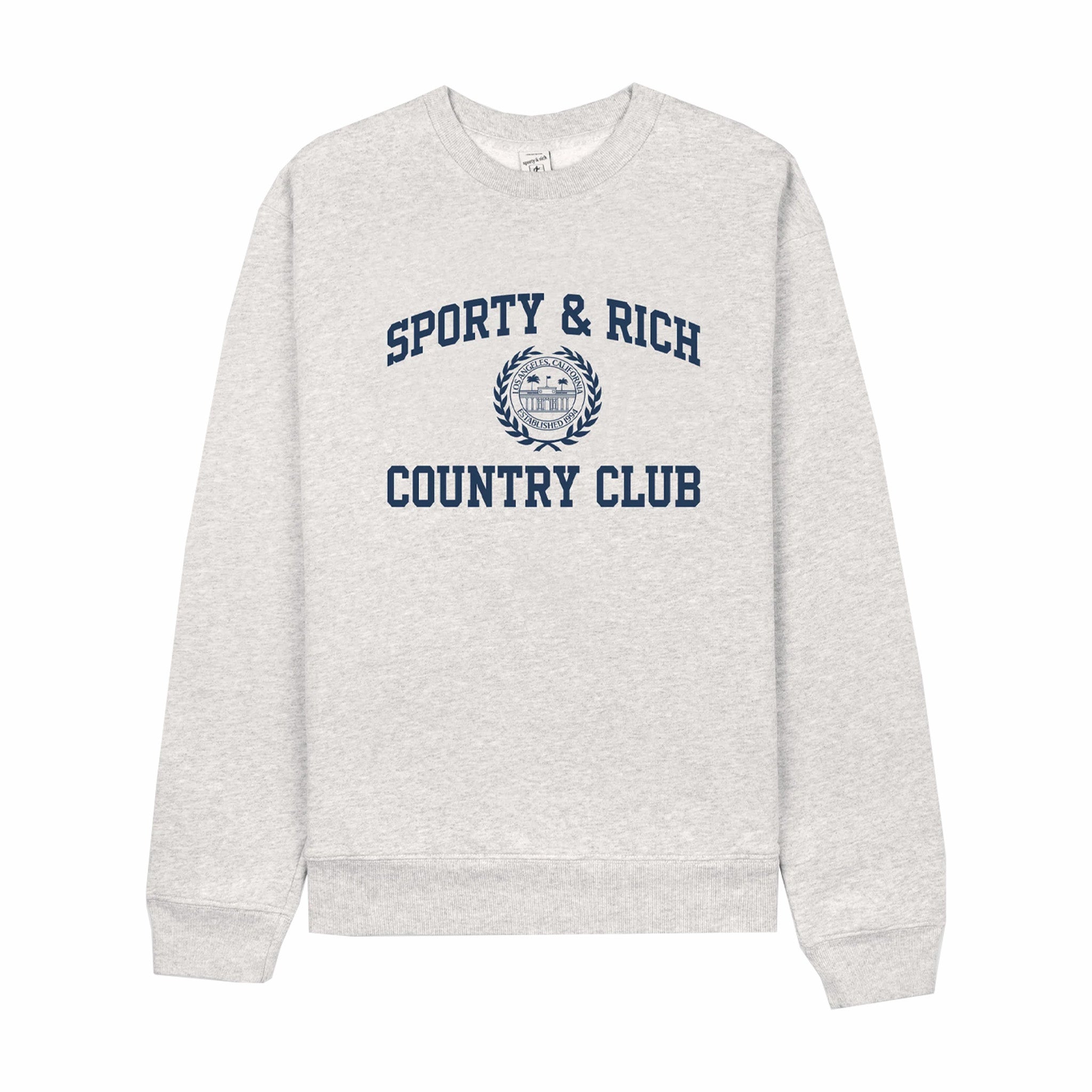 Sporty &amp; Rich Men&#39;s Varsity Crest Crewneck (Heather Gray/Navy) - August Shop