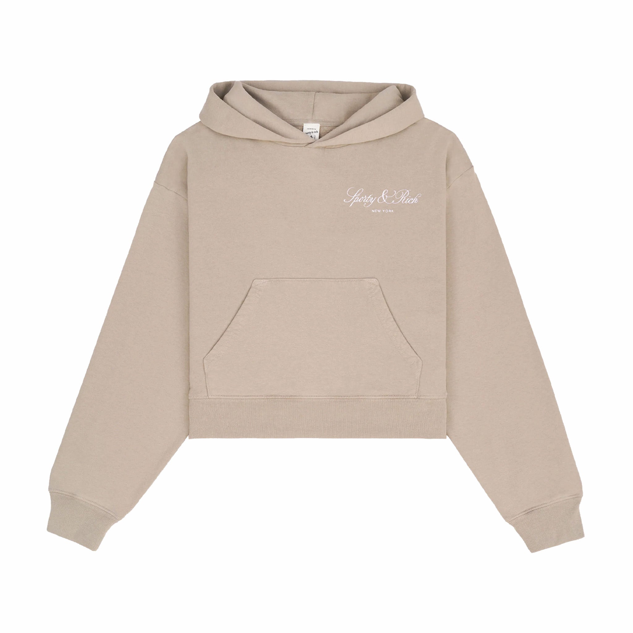 Sporty &amp; Rich Women&#39;s Vendome Script Embroidered Cropped Hoodie (Elephant/White) - August Shop