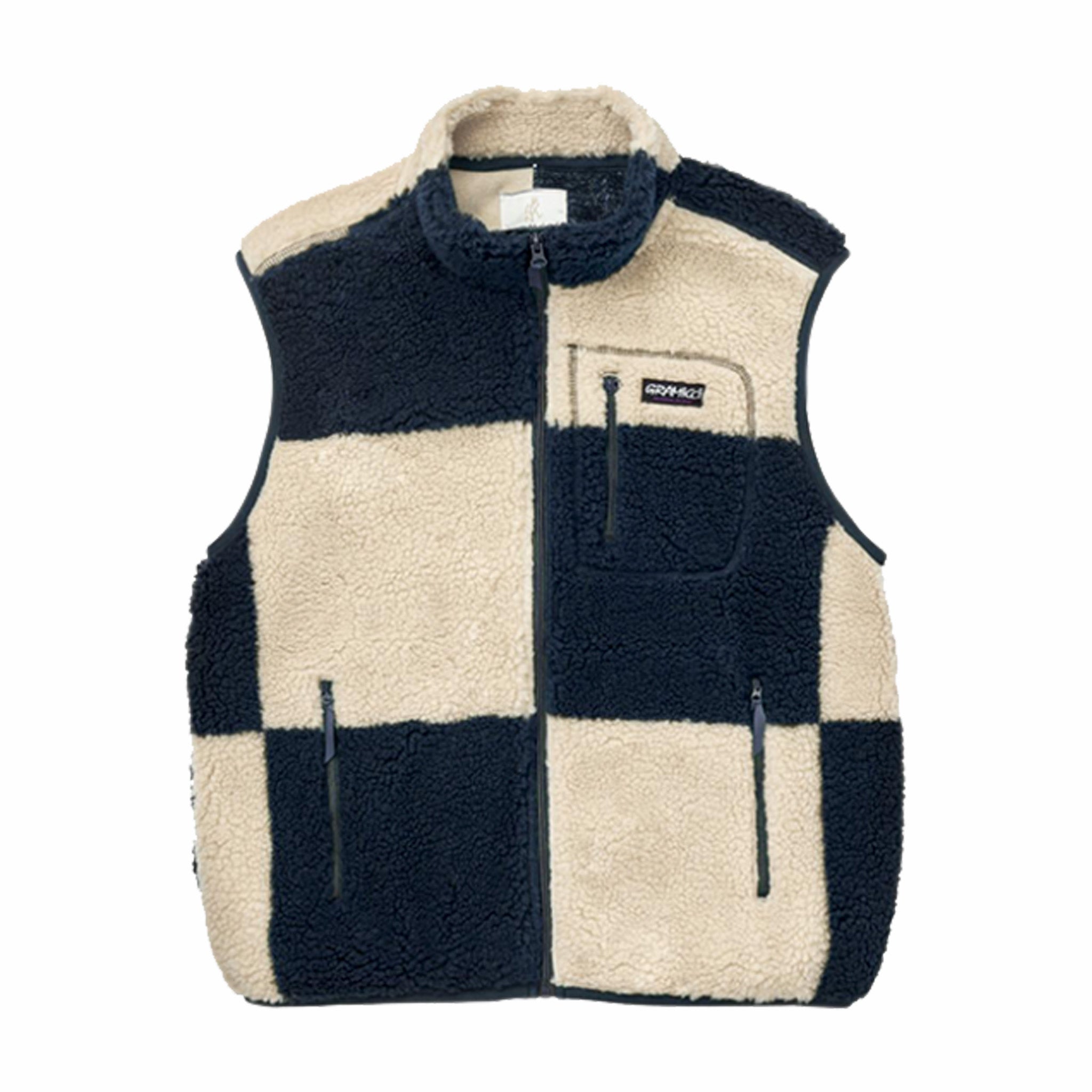 Gramicci Checkered Sherpa Vest (Natural/Navy Check) - August Shop