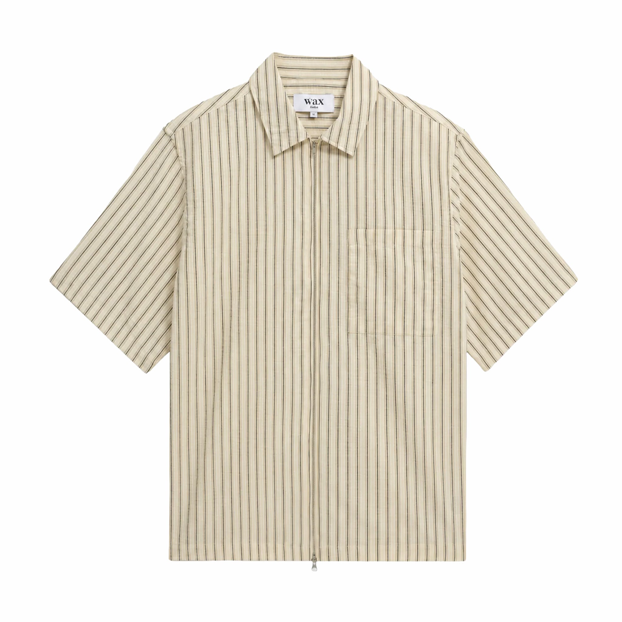 Wax London Sears Zip SS Shirt - Seersucker (Stripe Natural/Navy) - August Shop