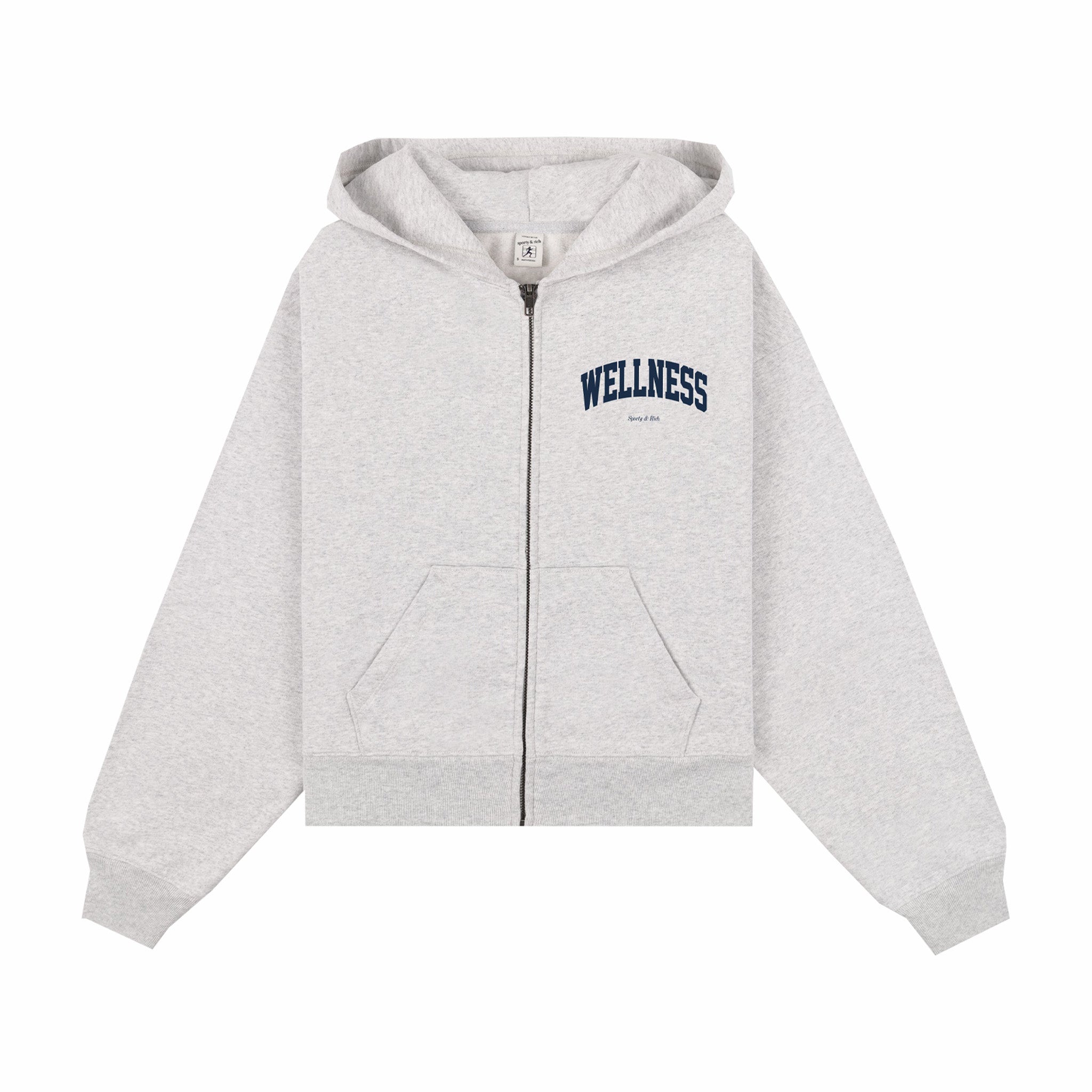 Sporty &amp; Rich Wellness Ivy Cropped Zip Hoodie (Heather Gray/Navy) - August Shop