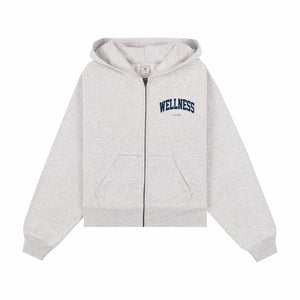 Sporty & Rich Wellness Ivy Cropped Zip Hoodie (Heather Gray/Navy) - August Shop