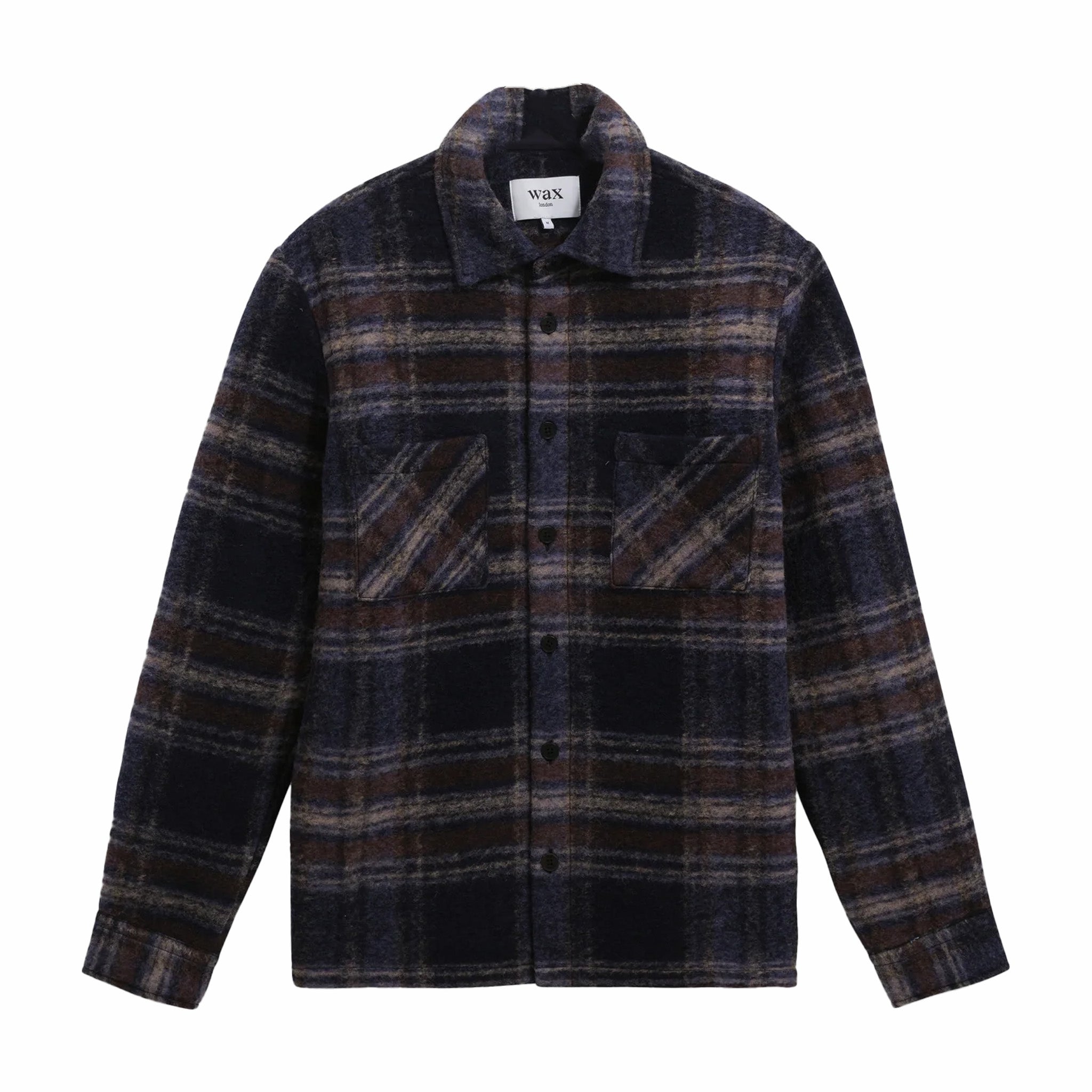Wax London Whiting Overshirt - Wool Blend Check (Navy) - August Shop