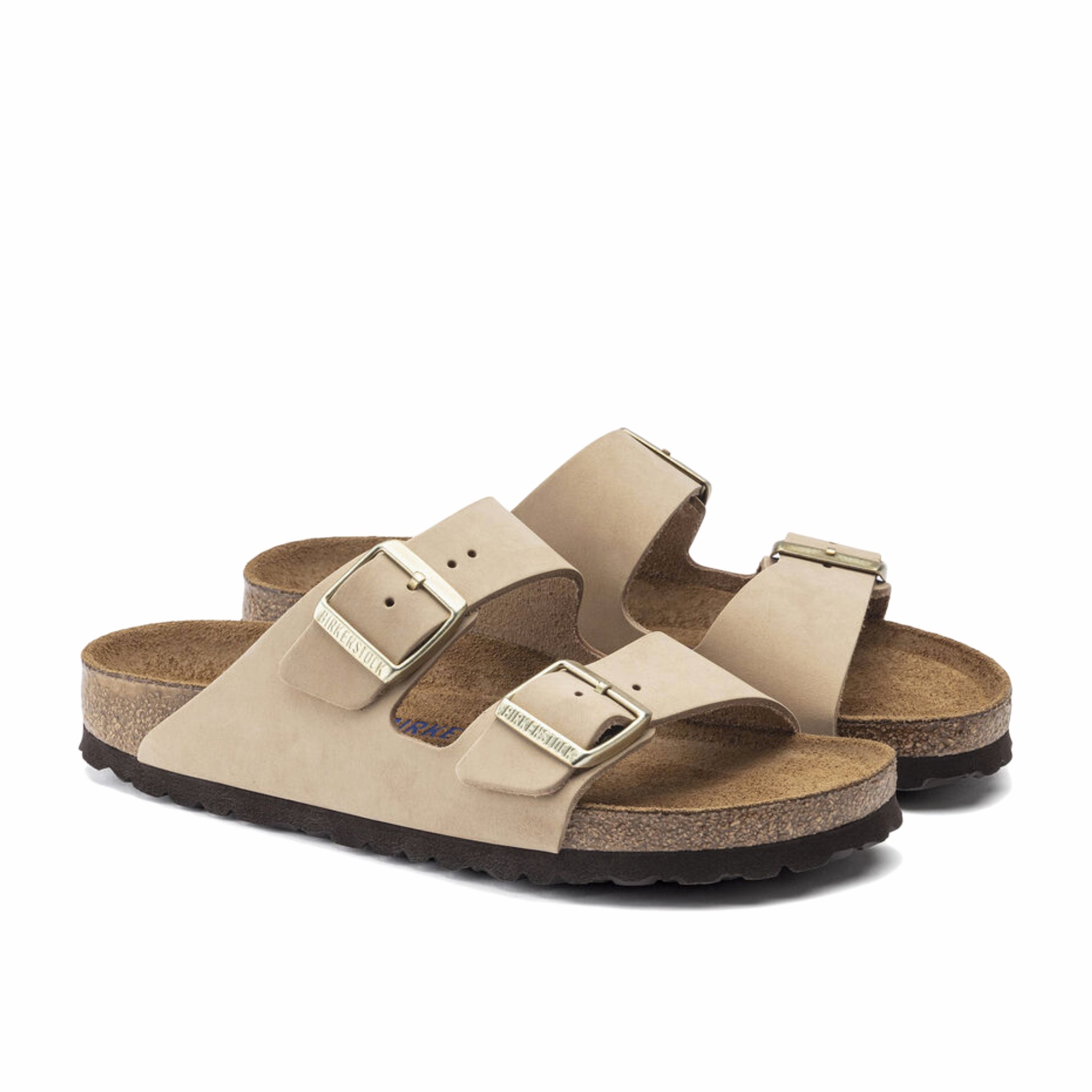 Birkenstock Women&#39;s Arizona Soft Footbed Nubuck Leather (Sandcastle) - August Shop