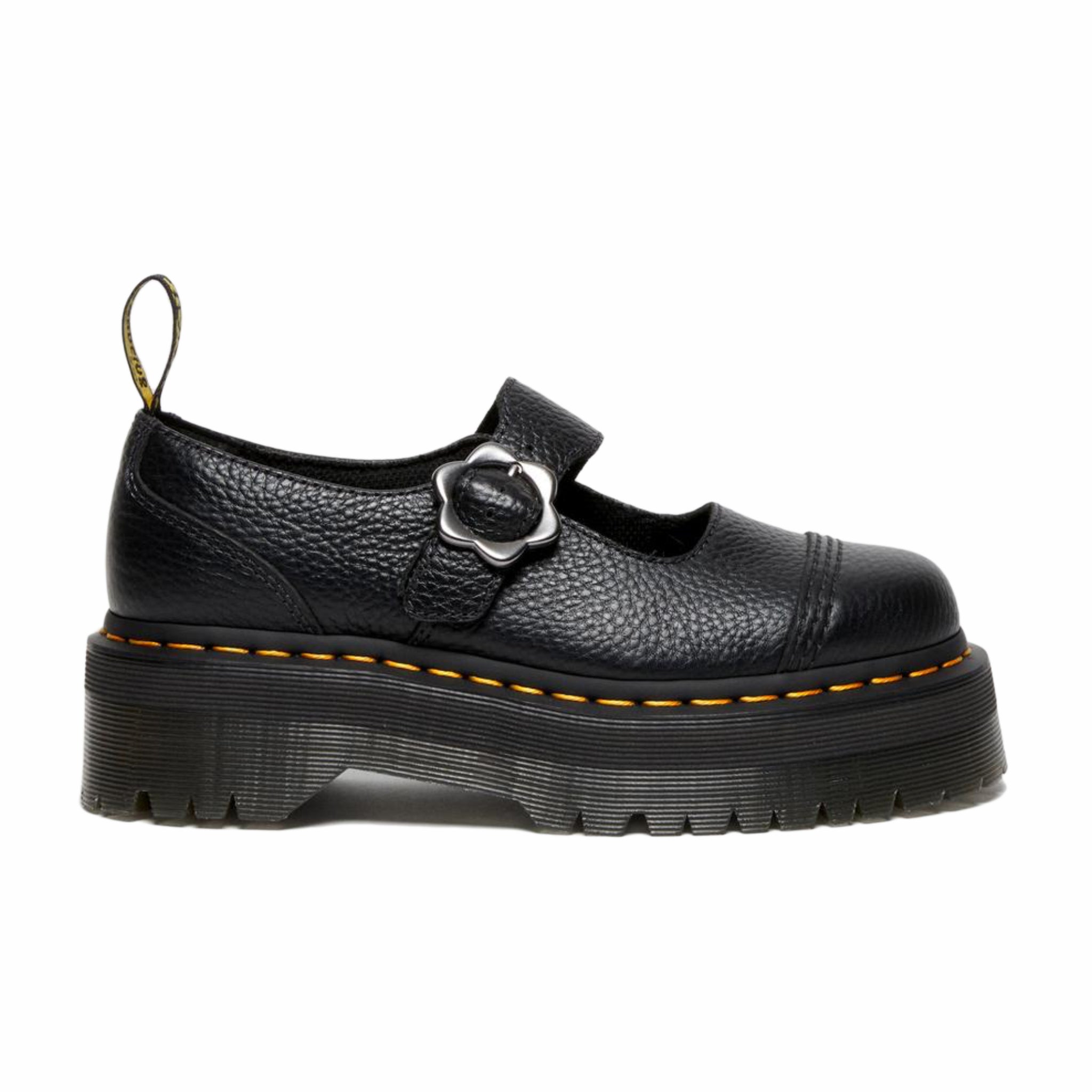 Dr. Martens Addina Flower Buckle Leather Platform Shoes (Black) - August Shop
