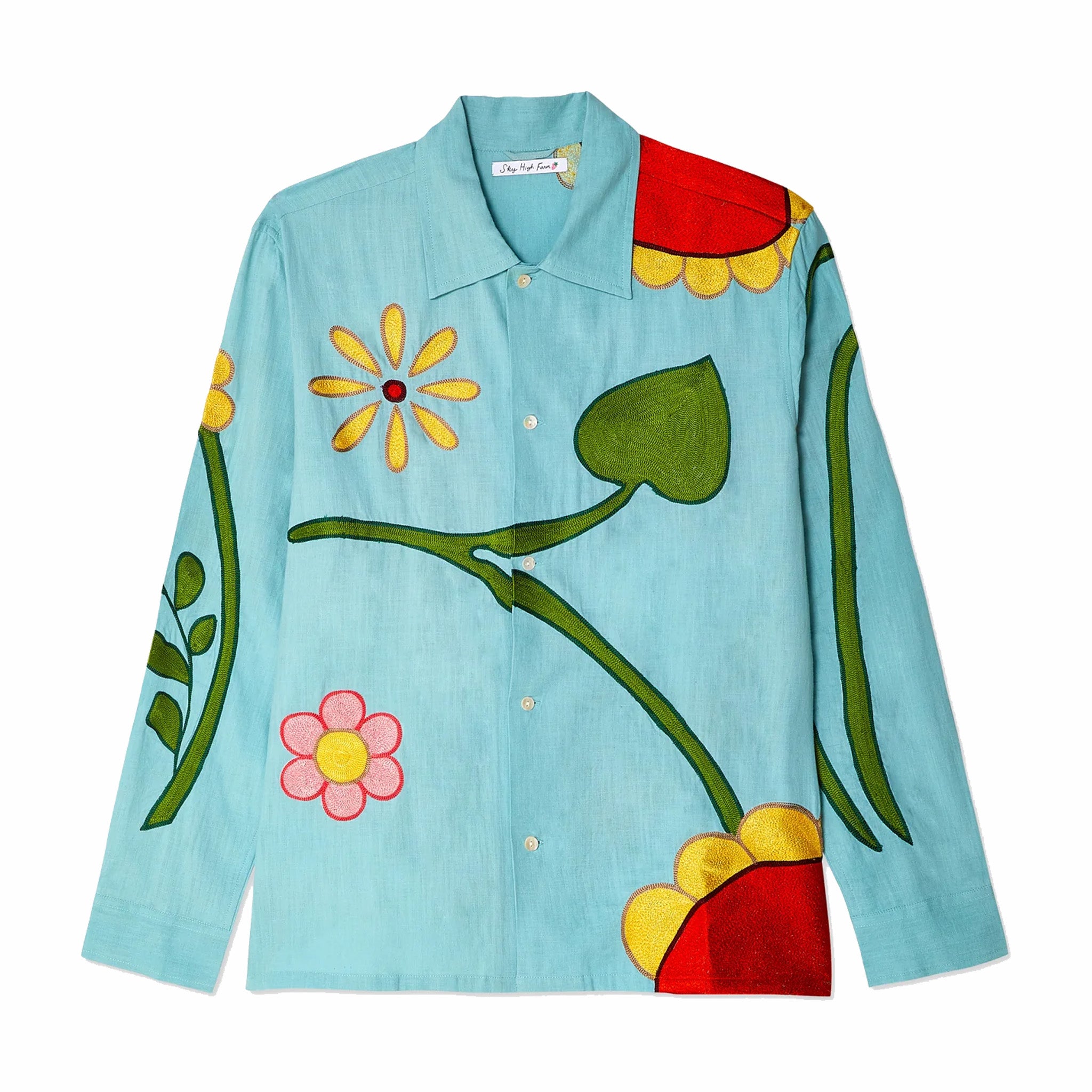 Sky High Farm Workwear Embroidered Flower Shirt (Light Blue) - August Shop